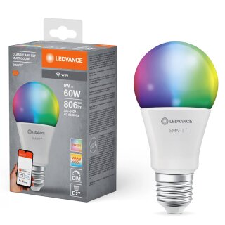 Ledvance Smart+ LED A60 Birne 9W = 60W E27 matt 806lm RGBW 2700K-6500K Dimmbar App Alexa Google WiFi