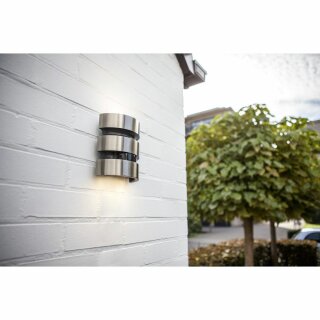 Lutec LED Außenleuchte Wandlampe Maya Nickel IP44 17W 1000lm warmweiß 3000K Up&Down Bewegungsmelder