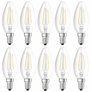 10 x Merkur LED Filament Kerze 2W = 22W E14 klar 210lm warmweiß 2700K