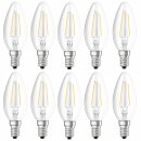 10 x Merkur LED Filament Kerze 2W = 22W E14 klar 210lm warmweiß 2700K