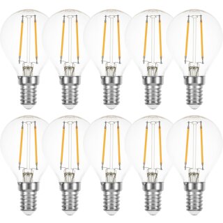 10 x Merkur LED Filament Tropfen 2W = 22W E14 klar 220lm warmweiß 2700K