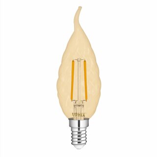 Yphix LED Filament Windstoßkerze gedreht 2,5W = 17W E14 gold 160lm extra warmweiß 2200K Ra>90