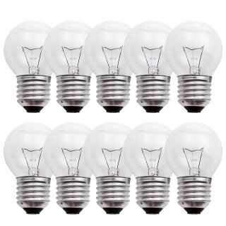 10 x Merkur Glühbirne Tropfen 15W E27 klar Glühlampe Kugel warmweiß Stoßfest 5-Halter