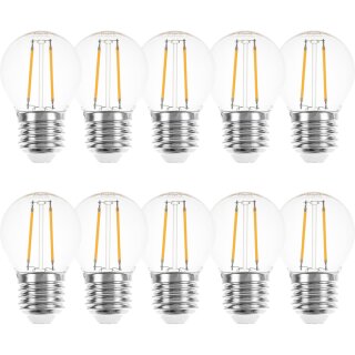 10 x Merkur LED Filament Tropfen 2W = 22W E27 klar 220lm warmweiß 2700K