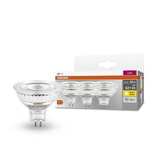 3 x Osram LED MR16 Glas Reflektor 6,5W = 50W GU5,3 621lm warmweiß 2700K 36°