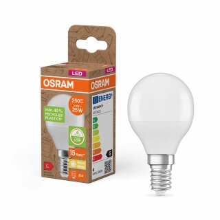 Osram LED Tropfen 3,3W = 25W E14 matt 250lm warmweiß 2700K recycelter Kunststoff