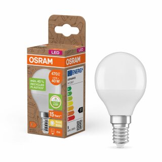 Osram LED Tropfen 4,9W = 40W E14 matt 470lm warmweiß 2700K recycelter Kunststoff