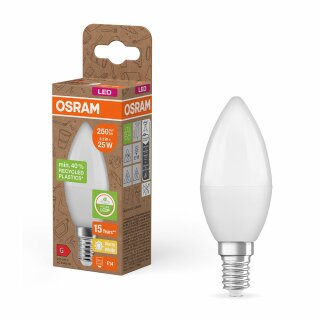 Osram LED Kerze 3,3W = 25W E14 matt 250lm warmweiß 2700K recycelter Kunststoff