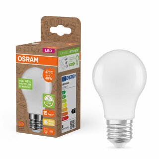 Osram LED A55 Birne 4,9W = 40W E27 matt 470lm warmweiß 2700K recycelter Kunststoff