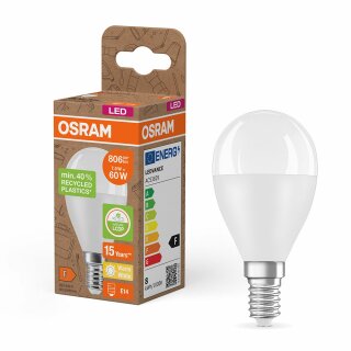 Osram LED Tropfen 7,5W = 60W E14 matt 806lm warmweiß 2700K recycelter Kunststoff