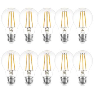 10 x LED Filament A60 Birne 6W = 60W E27 klar 810lm warmweiß 2700K