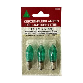 3 x Narva Topkerze Riffelkerze Ersatzleuchtmittel 3W E10 14V Grün