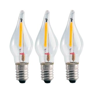 3 x LED Filament Windstoßkerzen Leuchtmittel 0,2W E10 8-55V klar 12lm extra warmweiß 2100K