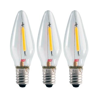 3 x LED Filament Topkerze 0,2W E10 8-55V klar 12lm extra warmweiß 2100K