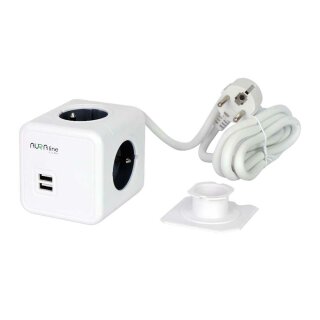 Aura Line Power Cube Weiß 4 x Schuko-Steckdosen 2 x USB-Ports 3680W/16A 230V