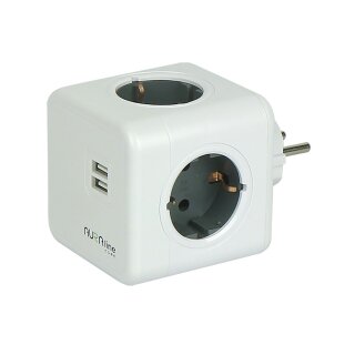 Aura Line Cube Reiseadapter Weiß 4 x Schuko-Steckdosen 2 x USB-Ports 16A/3680W 230V