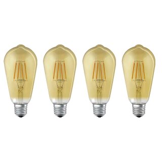 4 x Ledvance LED Smart+ Filament Edison ST64 6W = 53W E27 Gold 680lm extra warmweiß 2400K Dimmbar App Google Alexa WiFi