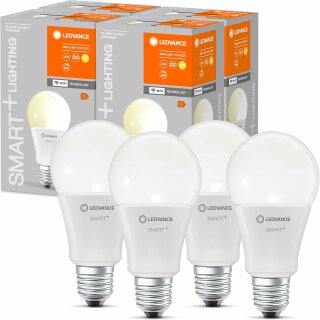 4 x Ledvance LED Smart+ Leuchtmittel A60 Birne 9W = 60W E27 matt 806lm warmweiß 2700K Dimmbar App Google Alexa WiFi