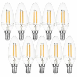 10 x mlight LED Filament Kerzen 4W fast 40W E14 klar 390lm warmweiß 2700K DIMMBAR