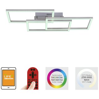 LeuchtenDirekt LED Smart Deckenleuchte Lola Silber Maxi 82x50cm 29,5W 1900lm RGB + CCT Fernbedienung App Google Alexa