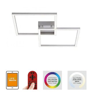 LeuchtenDirekt LED Smart Deckenleuchte Lola Silber Maxi 63x63cm 26W 1300lm RGB + CCT Fernbedienung App Google Alexa