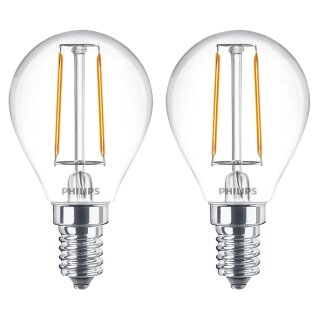 2 x Philips LED Filament Tropfen 2W = 25W E14 Klar 250lm warmweiß 2700K