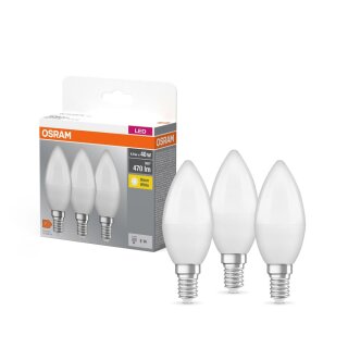 3 x Osram LED Leuchtmittel Kerze 4,9W = 40W E14 matt 470lm warmweiß 2700K